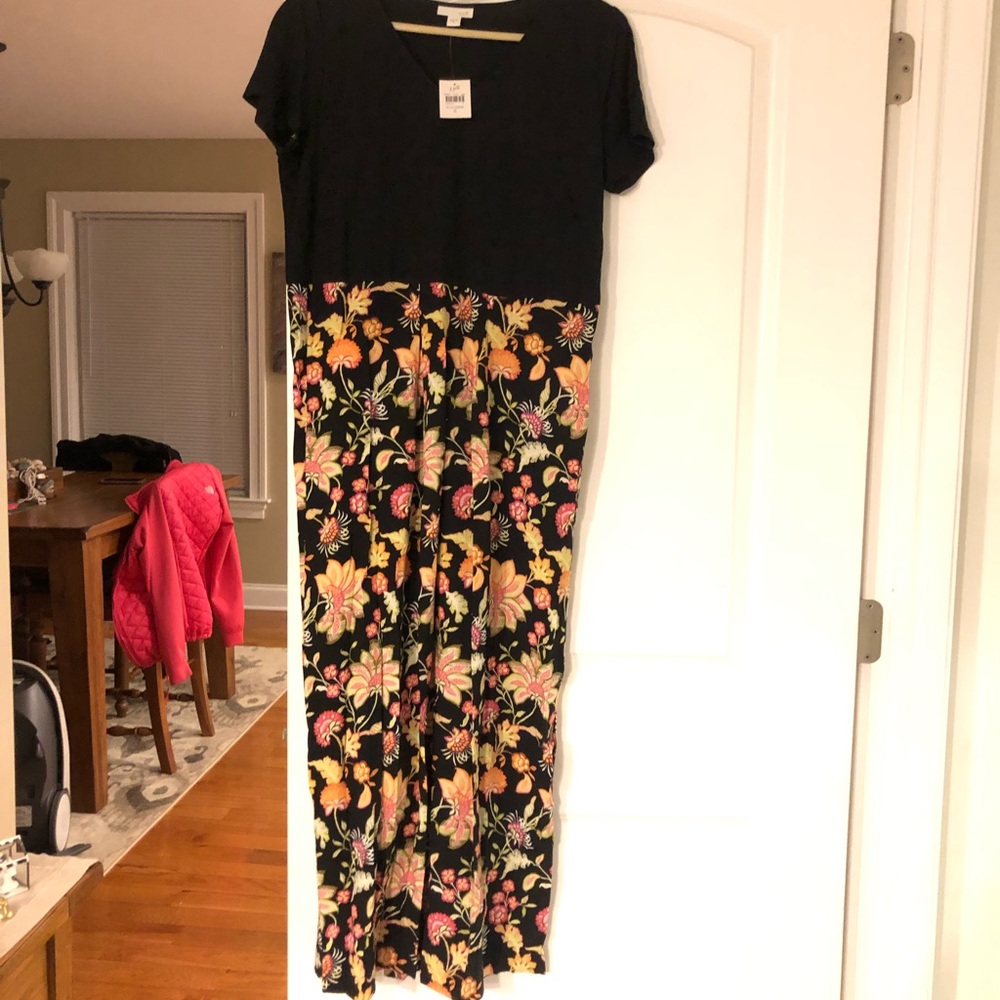 J. Jill  Mixed-Media Floral Black Ombre Maxi Dress